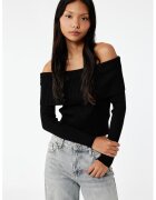 KOTON Pulover cu decolteu pe umeri si aspect striat - Negru