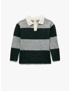 KOTON Pulover cu guler polo si dungi - Negru/Gri inchis