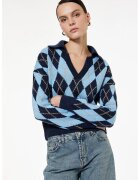 KOTON Pulover cu model si decolteu in V - Albastru glaciar/Bleumarin