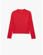 KOTON Pulover striat cu decolteu la baza gatului - Rosu vermillion