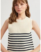 KOTON Pulover tricotat cu dungi - Alb fildes/Negru