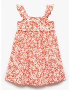 KOTON Rochie cu bretele cu volane si model floral - Alb/Portocaliu mandarina
