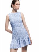 KOTON Rochie cu fronseuri si model in carouri - Albastru pastel/Alb optic