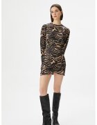 KOTON Rochie cu model petrecut si animal print - Negru/Maro nisip