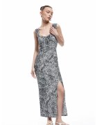 KOTON Rochie dreapta cu model animal print - Alb/Negru