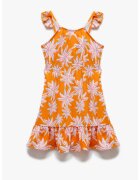 KOTON Rochie evazata cu model tropical - Albastru pastel/Portocaliu/Roz prafuit