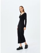 KOTON Rochie lunga cambrata cu decupaj frontal - Negru