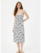 KOTON Rochie midi cu croiala in A si model floral - Negru/Alb murdar