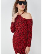 KOTON Rochie mini cu imprimeu abstract - Rosu/Negru