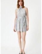 KOTON Rochie mini cu model si decolteu american - Gri deschis/Alb murdar