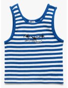 KOTON Top brodat cu model in dungi - Albastru royal/Alb optic