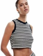 KOTON Top crop crosetat - Negru/Alb murdar