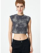 KOTON Top crop cu aspect lucios - Albastru prafuit/Kaki