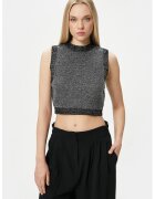 KOTON Top crop cu aspect stralucitor - Gri inchis melange