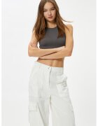 KOTON Top crop cu aspect striat - Gri antracit