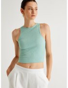KOTON Top crop cu aspect texturat - Verde menta