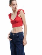 KOTON Top crop cu bretele cu volane - Rosu