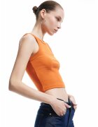 KOTON Top crop cu decolteu la baza gatului - Portocaliu stins