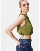 KOTON Top crop cu decolteu la baza gatului si talie ajustabila - Verde masliniu