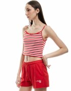 KOTON Top crop cu dungi si bretele subtiri - Alb/Coral