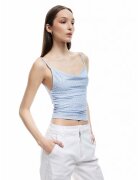 KOTON Top crop cu fronseuri si model floral - Alb/Albastru deschis