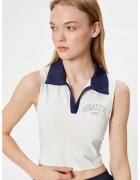 KOTON Top crop cu guler ascutit - Alb/Bleumarin