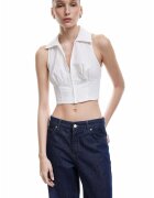 KOTON Top crop cu guler ascutit si fermoar - Alb
