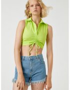 KOTON Top crop cu guler ascutit - Verde fistic