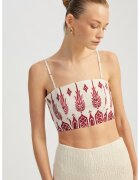 KOTON Top crop cu imprimeu grafic - Rosu/Bej deschis