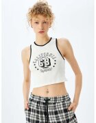 KOTON Top crop cu imprimeu text - Alb/Negru