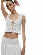 KOTON Top crop cu inchidere cu snururi - Alb murdar