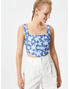 KOTON Top crop cu model floral - Alb/Albastru inchis