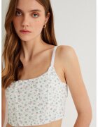 KOTON Top crop cu model floral - Roz pastel/Alb murdar/Verde persan