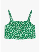 KOTON Top crop cu model floral - Verde aquamarin/Alb murdar