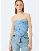 KOTON Top crop cu model grafic - Alb/Albastru deschis