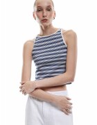 KOTON Top crop cu model in dungi - Alb/Bleumarin