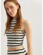 KOTON Top crop cu model in dungi - Alb/Negru