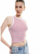 KOTON Top crop cu model in dungi - Rosu/Alb