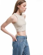 KOTON Top crop cu model uni - Bej deschis