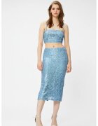 KOTON Top crop cu paiete - Albastru deschis