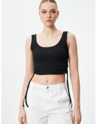 KOTON Top crop cu striatii si snururi laterale - Negru