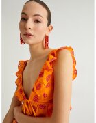KOTON Top crop cu volane - Fucsia/Portocaliu deschis