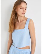 KOTON Top crop de bumbac cu decolteu patrat - Albastru deschis