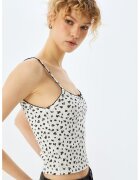 KOTON Top crop slim-fit - Alb fildes/Negru stins