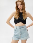 KOTON Top crop striat cu fronseu - Negru