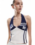 KOTON Top cu decolteu halter - Alb/Bleumarin
