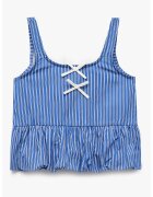 KOTON Top cu model in dungi si decolteu patrat - Albastru royal/Alb optic
