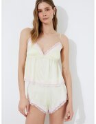 KOTON Top de pijama cu aspect satinat si captuseala din dantela - Galben