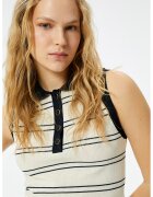 KOTON Top polo cu model in dungi - Alb/Negru