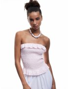 KOTON Top slim fit bandeau cu margine cu volane - Roz